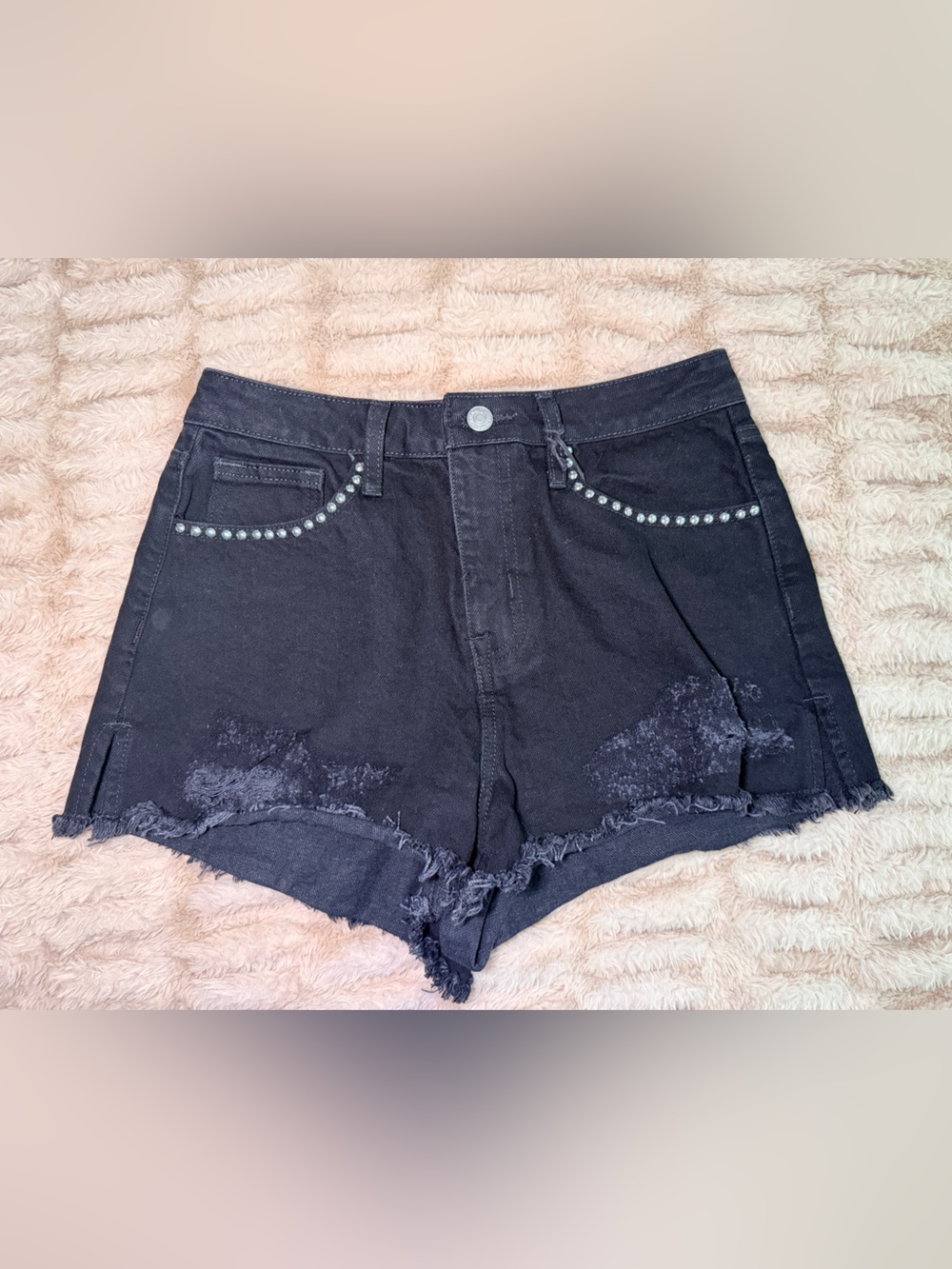 Forever 21 Black Distressed Denim Shorts with Stud Accents